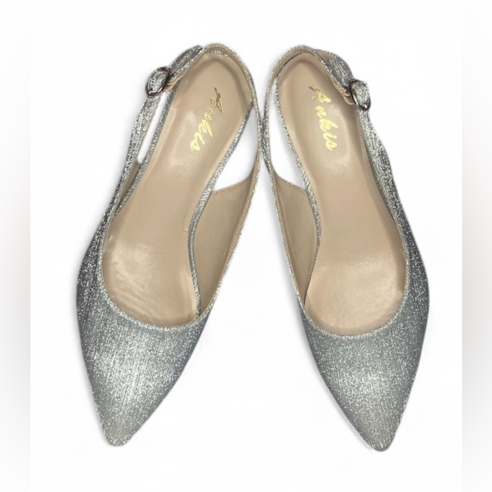NEW Ankis Slingback Sparkling Glitter Kitten Heels Closed Pointed Toe Size 8.5